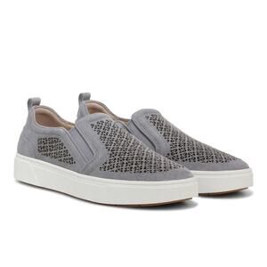 Vionic 'Kimmie' Women's 7.5 Perforated Slip On Sneaker Gray Suede Comfort Shoe